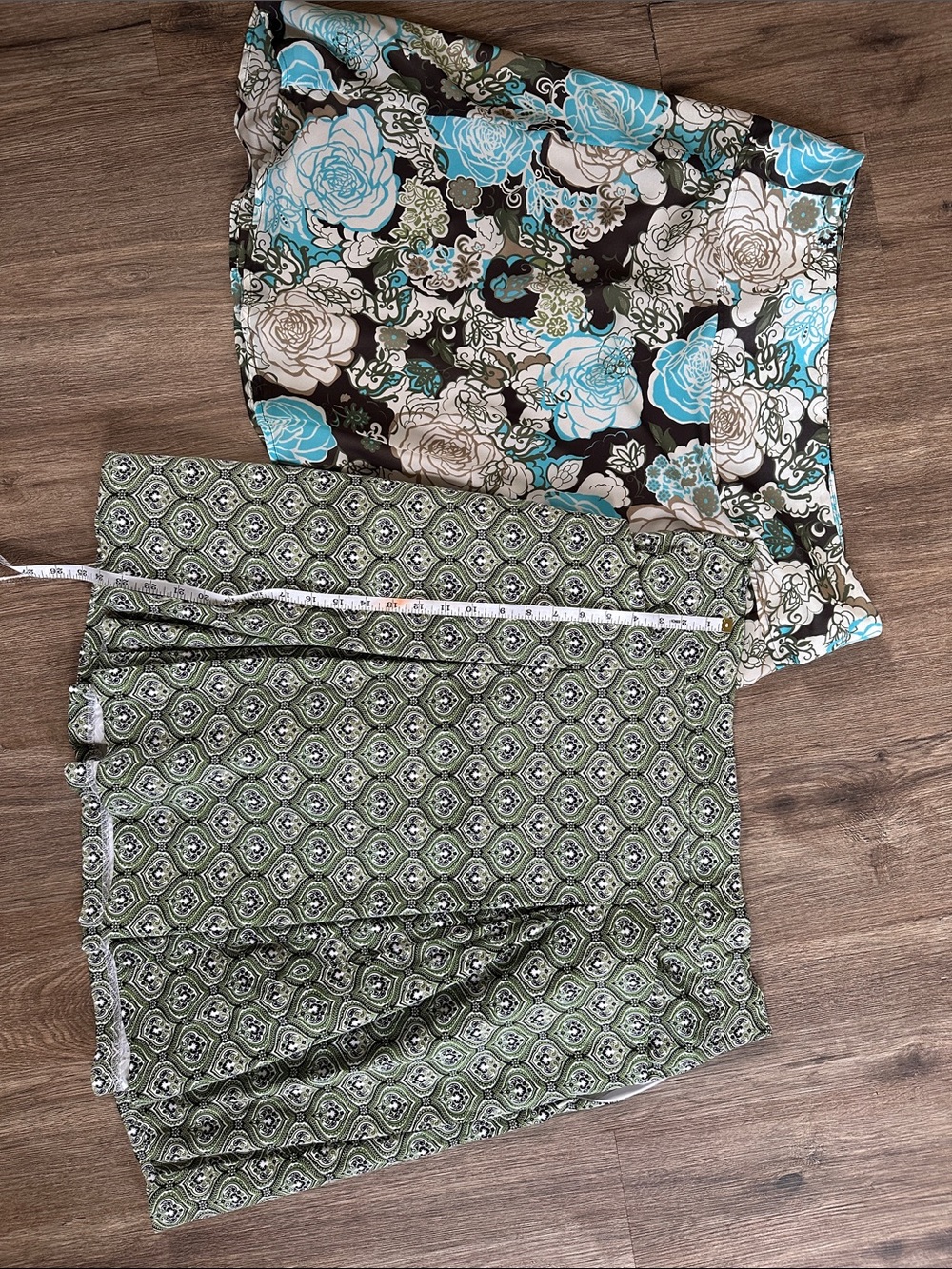Women's Green Patterned Midi Skirts Duo — Floral & Geometric